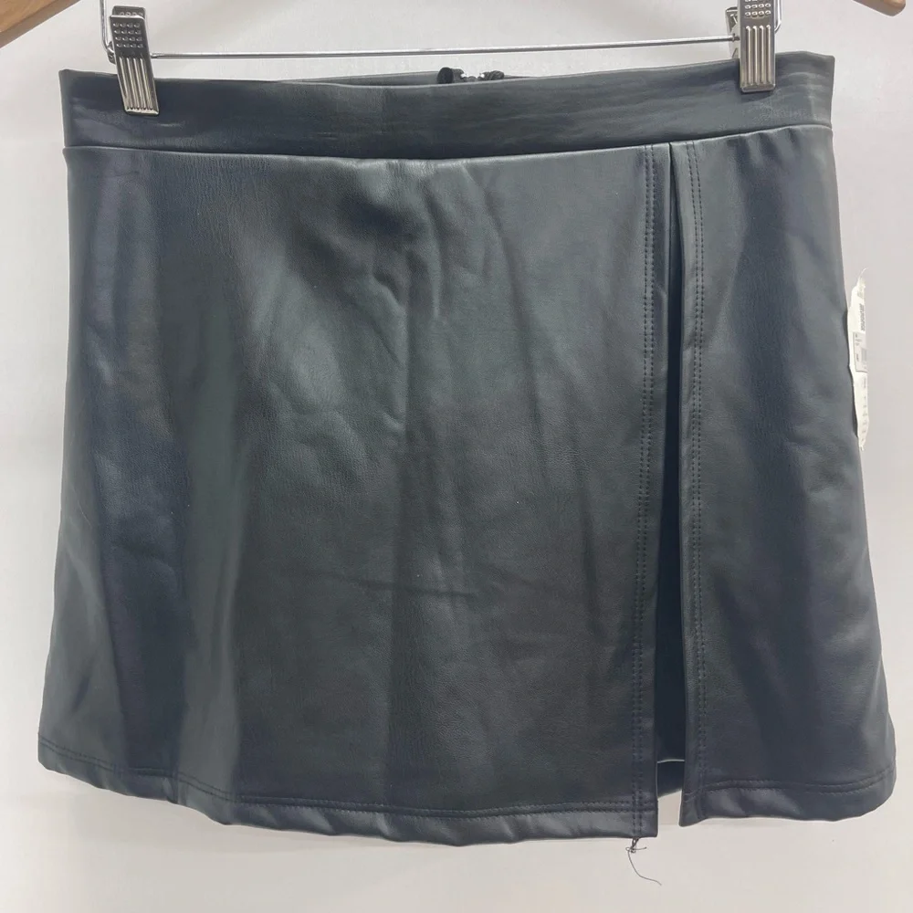 Altar'd State Black Faux Leather A-Line Mini Skort